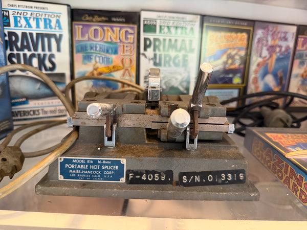 Chris's portable hot splicer and his video covers · Surf World Gold Coast