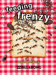 surf film coverart for 'feeding frenzy' with ants on toast and Billabong logo.