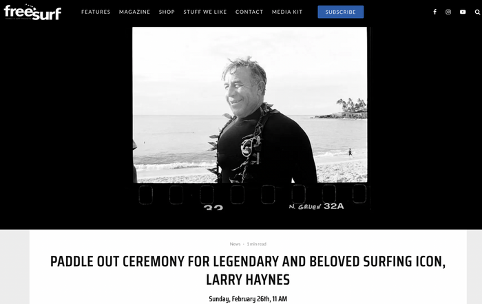 FreeSurf Magazine tribute to Larry Haynes