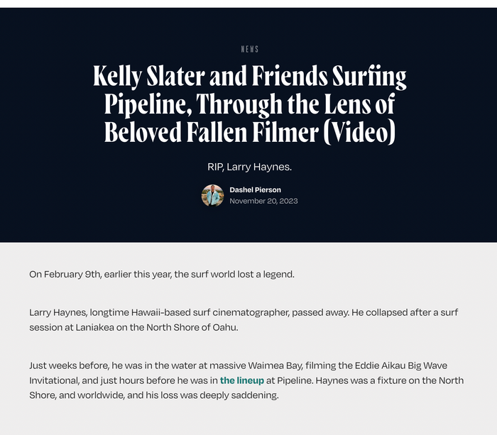 SURFER tribute to Larry Haynes