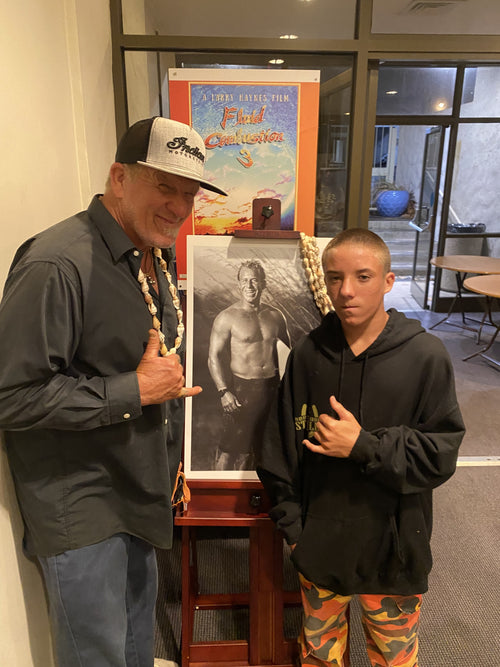 Hank and his son Fender at the Larry Haynes screening · Honolulu Surf Film Festival 2023