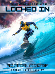 Surfer on a wave with 'Loched In' movie poster text