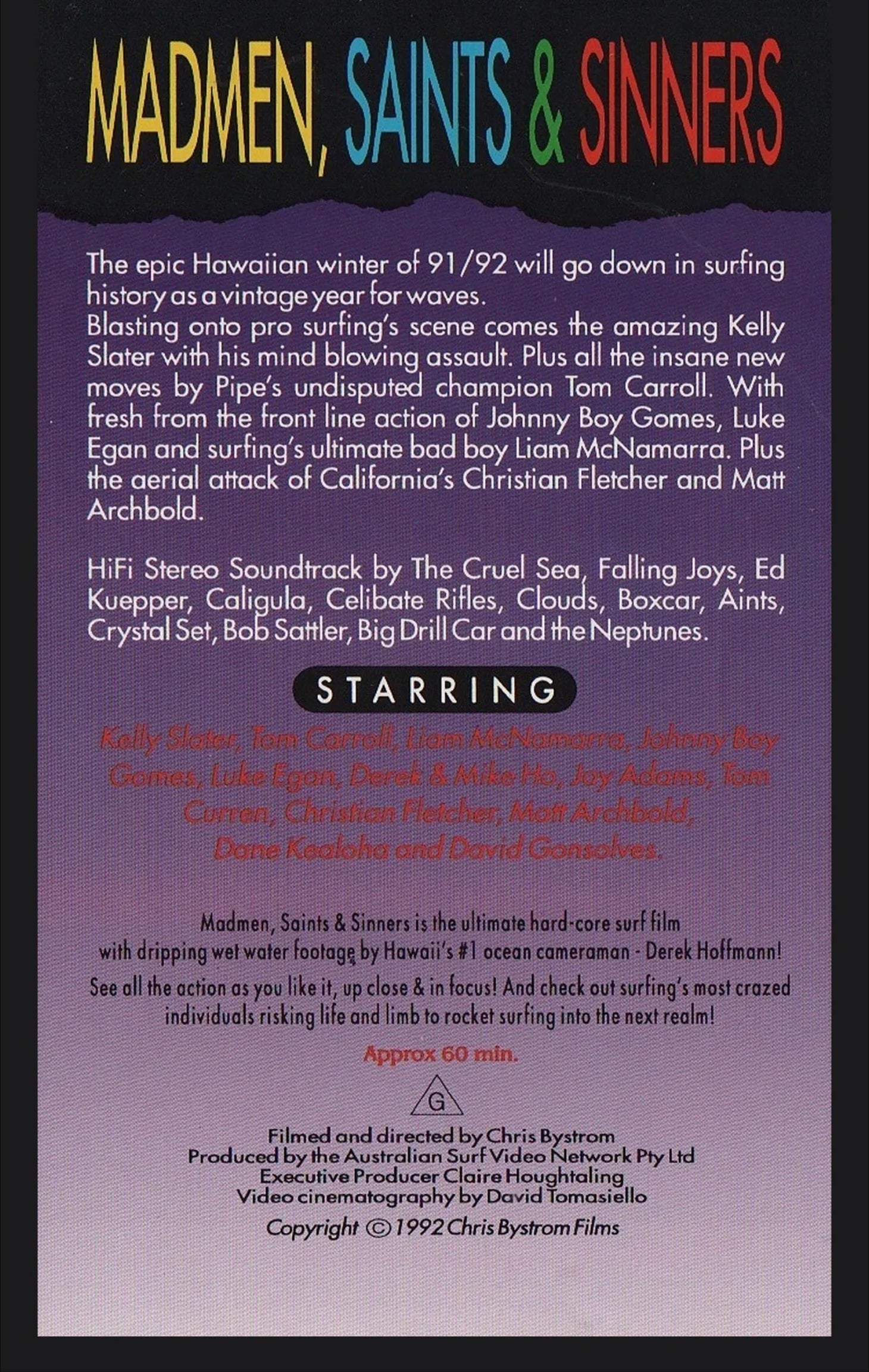 Madmen, Saints & Sinners back cover with cast and credits