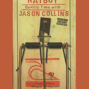 Vintage-style mouse trap poster with text about 'Ratboy' and 'Jason Collins' on a brown background.