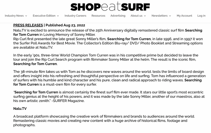 Searching for Tom Curren 25th anniversary edition available now
