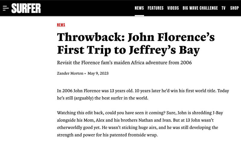 Throwback: John Florence's first trip to J-Bay
