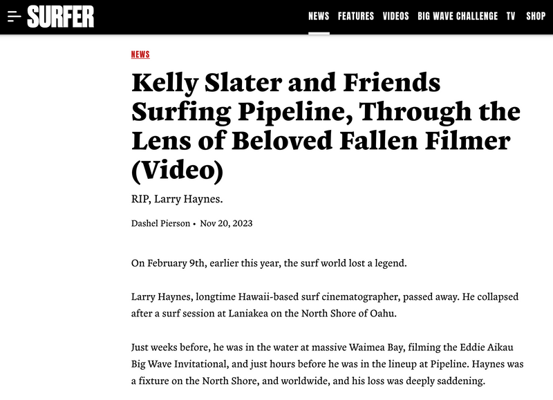 Kelly Slater at Pipeline, through Larry Haynes' lens