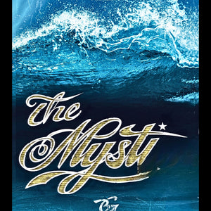 Poster for 'The Mystic' surf film by Bill Ballard, featuring a blue wave design.