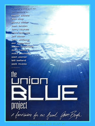 Cover of 'The Union Blue Project' DVD featuring a blue and white design with text listing the contributing surf cinematographers and an image of a wave.
