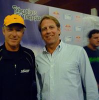 Beach volleyball legend Sinjin Smith and Derek Hoffmann at the Red Bull screening, Santa Monica, 2010.