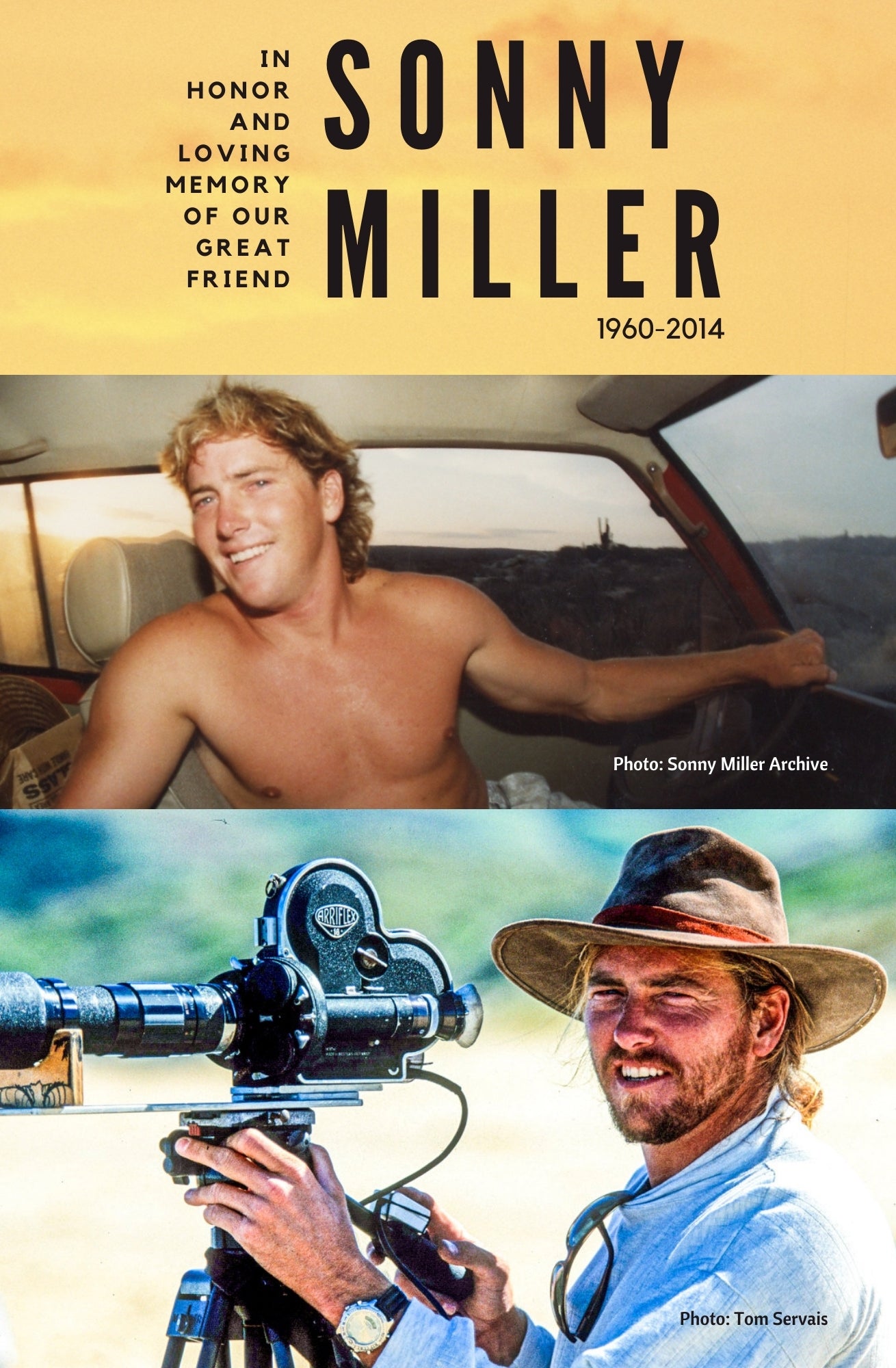 Back cover of 20 page photo book, in memory of sonny miller Searching for Tom Curren film available on nalu.tv